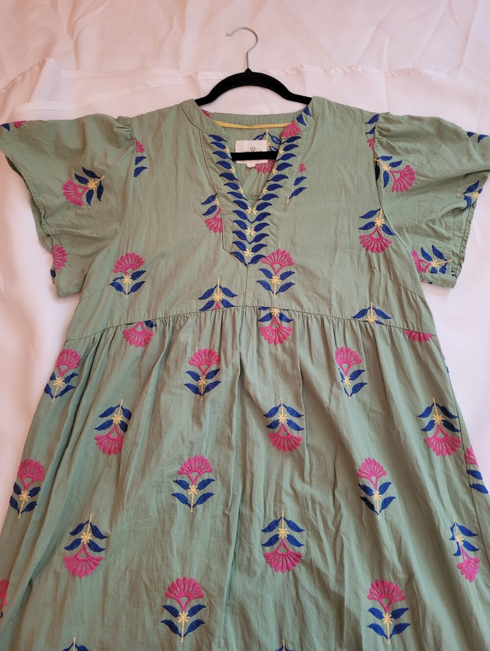 Umgee Womens Green Floral Embroidered Boho Midi Dress Large - Picture 6 of 9